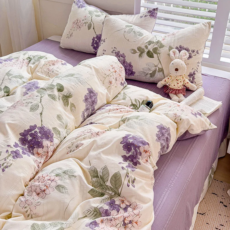 

Flowers Bedding Set with Pillowcase bed sheet Single Full Size Bed Linen Washed Cotton Duvet Cover Set Queen/King Double Size