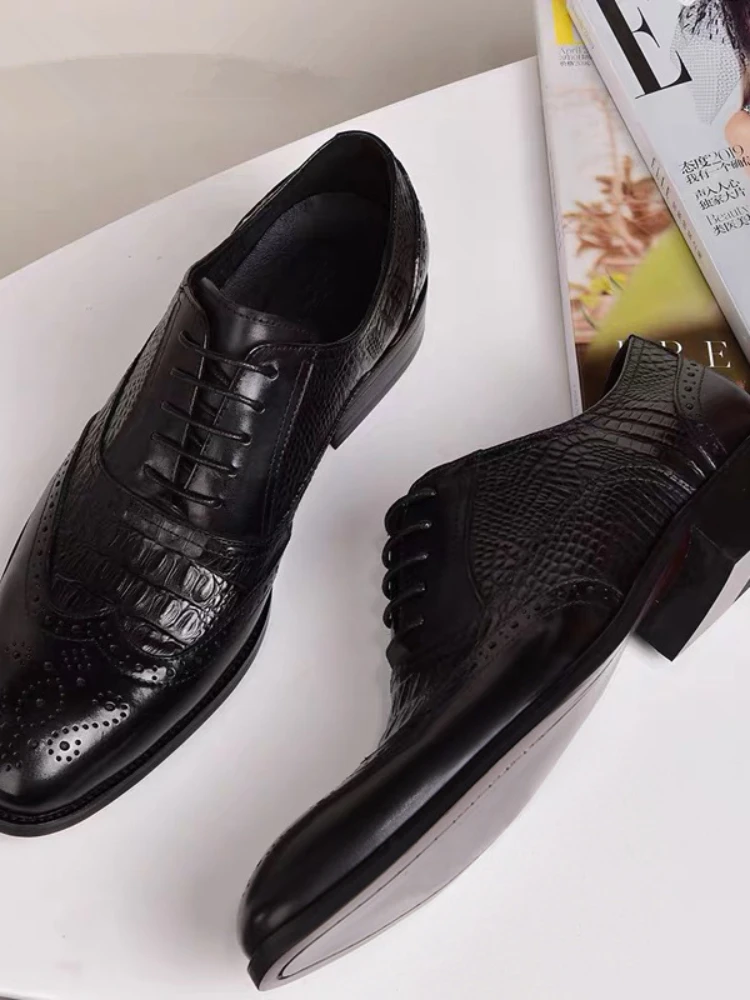 Chaussures rétro en cuir de crocodile pour hommes, Oxford Brock, décontracté, formel, printemps, automne, nouveau, 2022