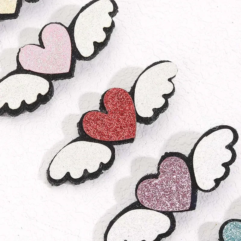 Oaoleer 5Pcs/set Love Heart Wings Hair Clip for Baby Girls Glitter Hairpins Barrettes Kids Headwear Party Hair Accessories Gifts