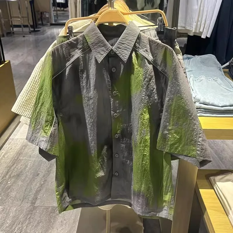 

Men Short Sleeve Shirt Summer New Korean Casual Loose Splicing Handsome Tops Fashion Versatile Single Breasted Personalized Coat