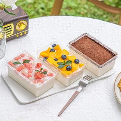 30pcs Tiramisu box cake boxes packaging box cookies dessert disposable sqaure cup food container salad cup with lid 200ml