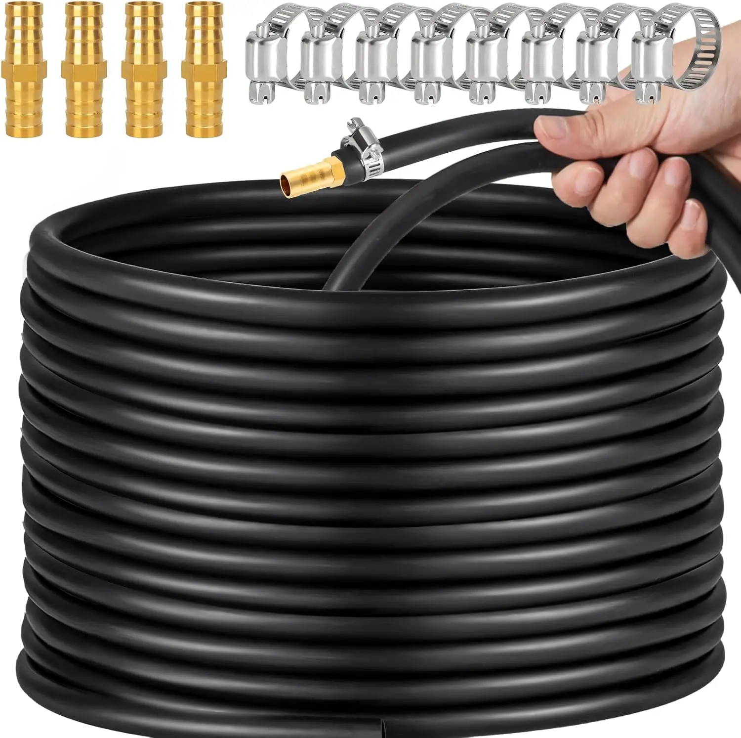 

3/8 Inch Self-Sinking Aeration Hose Kit, 100ft with Copper Menders for Pond Aquaculture Garden