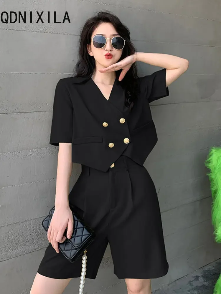 2024 Women\'s Summer Suit Short Sleeve Wide Leg Pants Set Fashion Small Fragrance Casual Shorts Two Piece Sets Womens Outifits