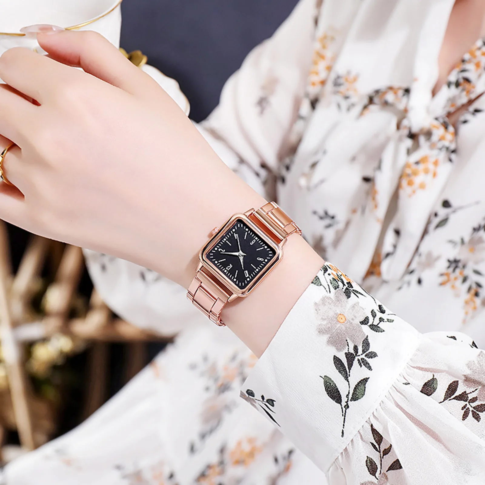 Stainless Steel Digital Luminous Watch Casual Women Men Square Dial Quartz Movement Alloy Case Mineral Glass
