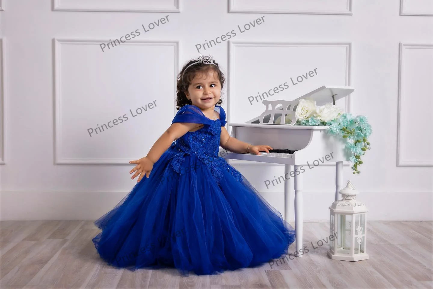 Blue Tulle Flower Girl Dresses Lace Sequined Ball Gown Cute Cap Sleeve Princess Birthday Party Dress