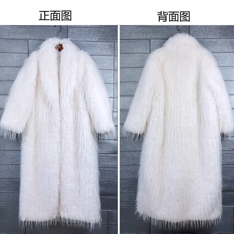 Lady Winter Lapel Faux Fur Coat Stylish Long Jacket Female Streetwear Women\'s Clothing Performance Costume Promotion