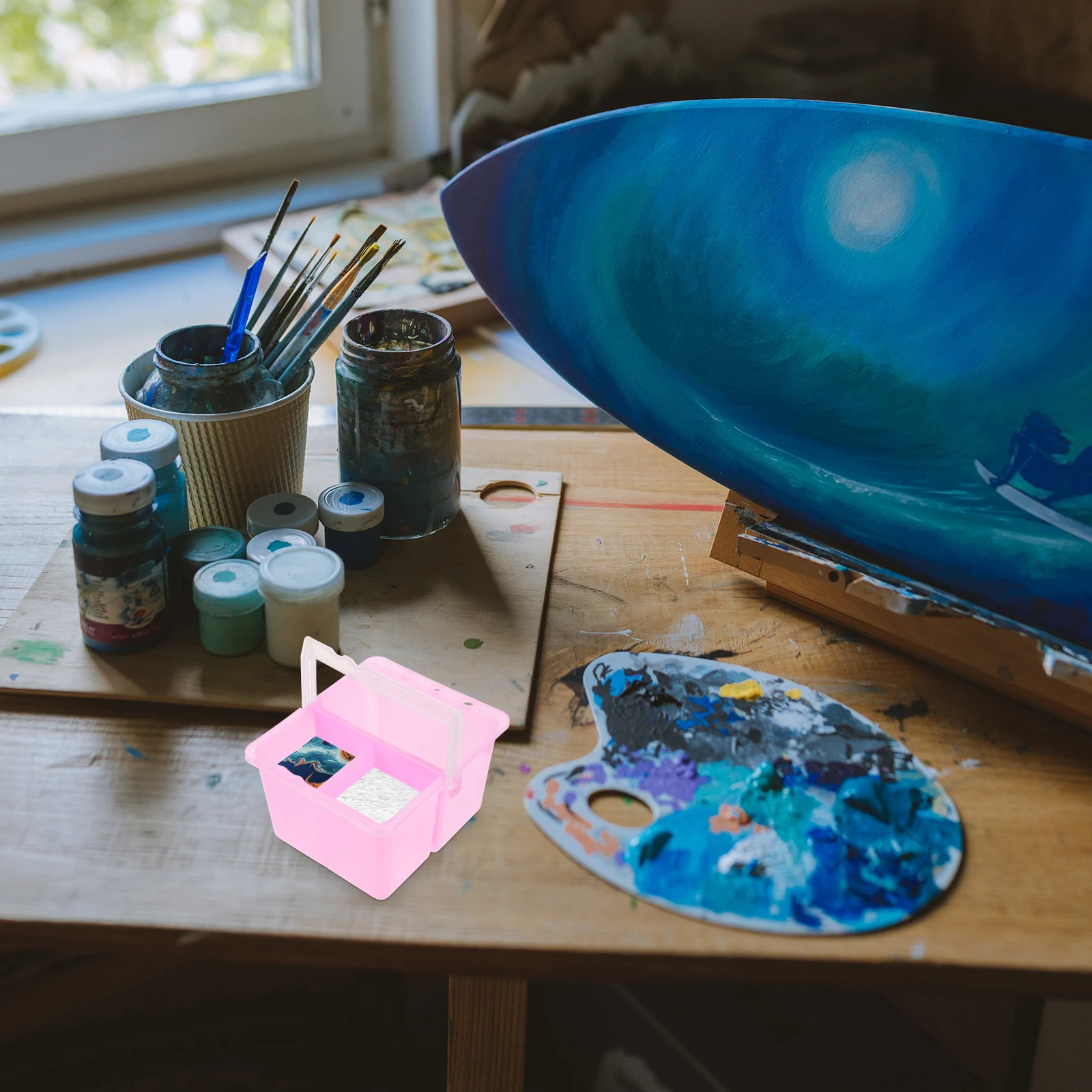 

2pcs Plastic Wash Brush Basin Multifunctional Painting Bucket For Artists Kids Students With Handle Durable Portable Art