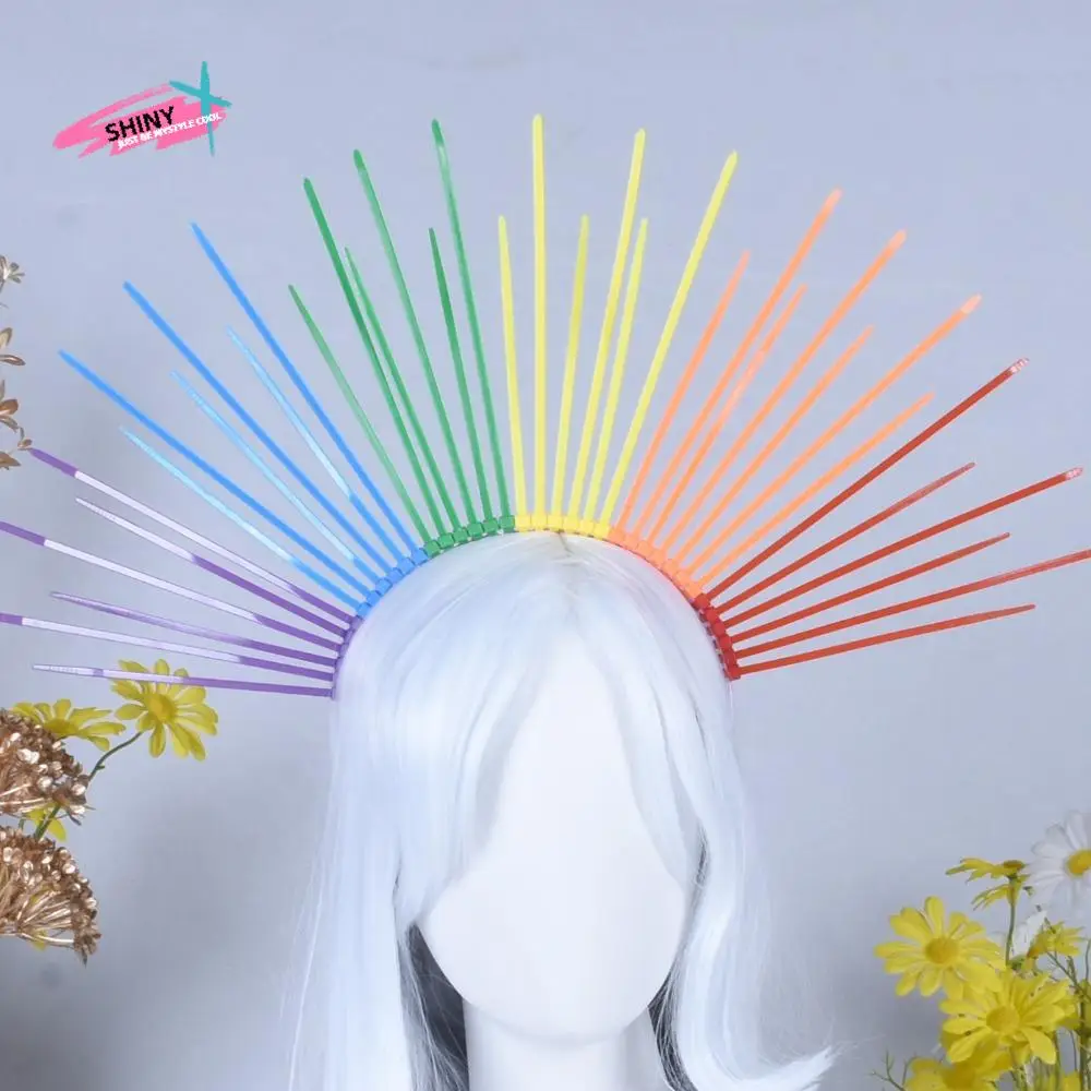 

Headpiece Sun Rainbow Hairband Aureole Creative Colorful Flower Hair Hoop Costume Exaggerated Goddess Halo Headband Parade