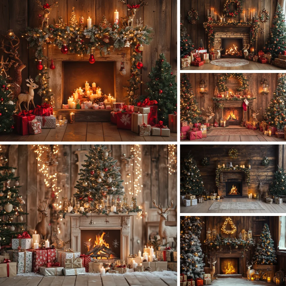 

Christmas Photography Backdrop Winter Window Fireplace Gift Baby Portrait Photographic Family Party Background for Photo Studio