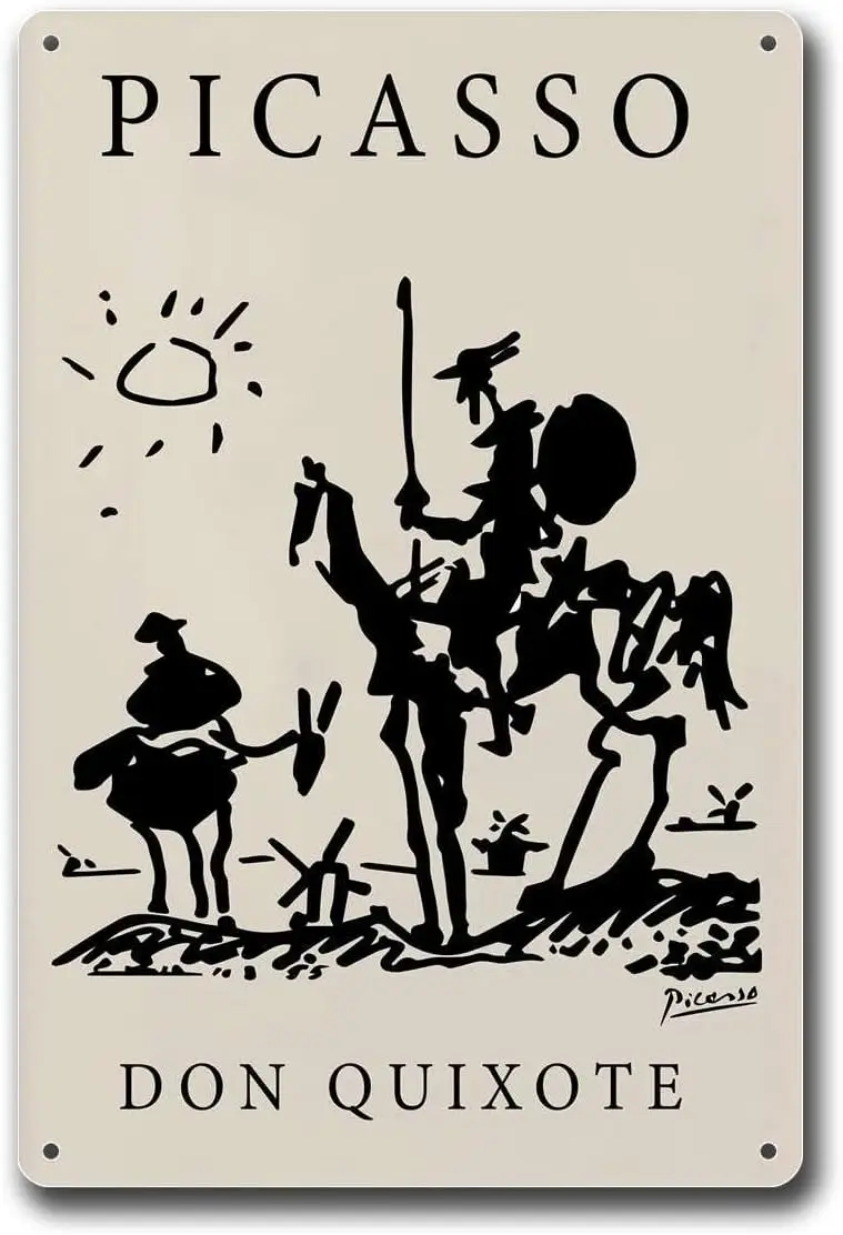 Metall-Blechschilder Picasso Don Quijote Minimalistische Wandkunst Retro-Linienkunst Geeignet für Heim Café Büro Geschäft Bar Club Dekoration