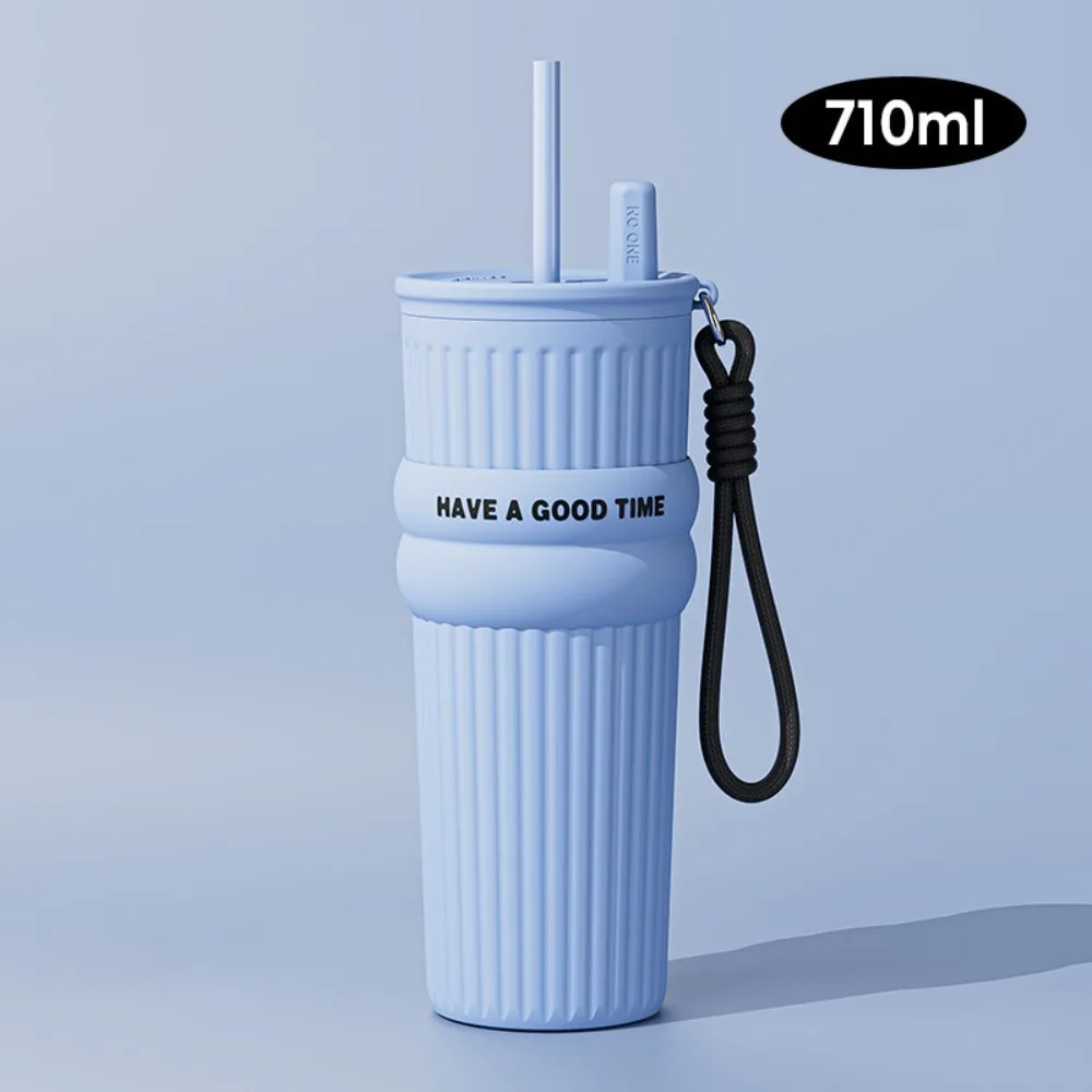 

710ML Straw Vacuum Cup 316 Stainless Steel With Lifting Rope Thermal Water Bottle Leakproof Cold&Hot Insulated Cup Office