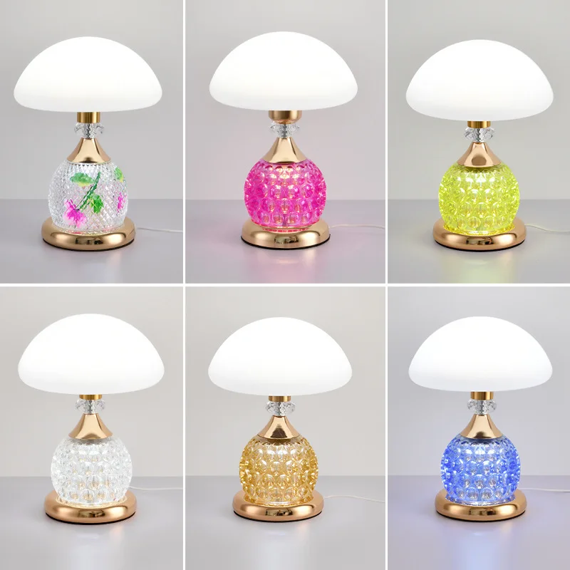 Light Luxury Mushroom Grinding Table Lamp European Style Creative Warm And Romantic Dimmable Household Crystal Table Lamp