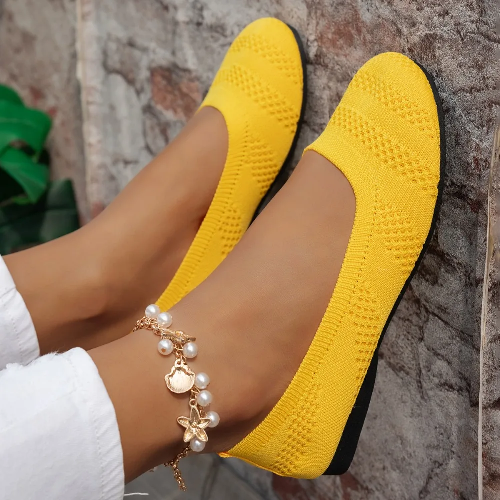 Bequeme Schuhe mit großem Kopf, flache Strickschuhe mit runder Spitze, vielseitige Damen-Einzelschuhe im koreanischen Stil – Detail 13