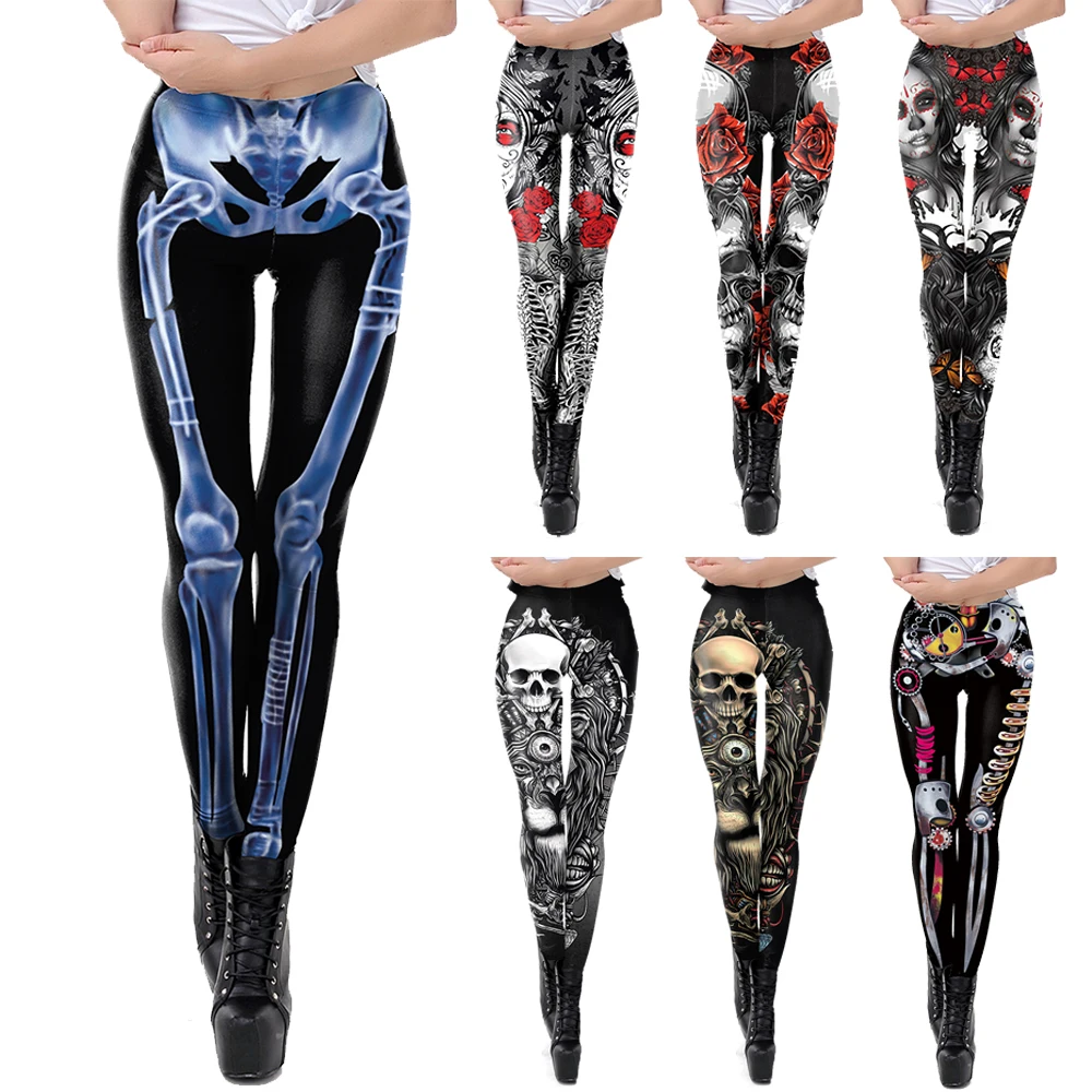 VIP FASHION 2025 Punk damskie legginsy legginsy z cukrową czaszką dla kobiet dziewczyna różowy nadruk spodnie do ćwiczeń i fitness Party spodnie do kostki