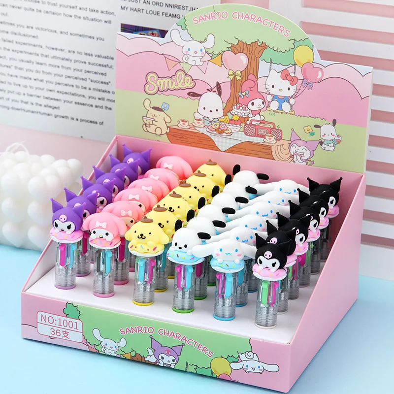 

36pcs Sanrio Gel Pen Cartoon Cute Four-color Ballpoint Pen Girl Heart Mini Notebook Pen Student Stationery Wholesale