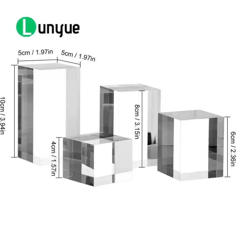 Clear Polished Transparent Solid Acrylic Display Blocks 4-Piece Photo Props for Boutique Jewelry Cosmetic Storage Holders