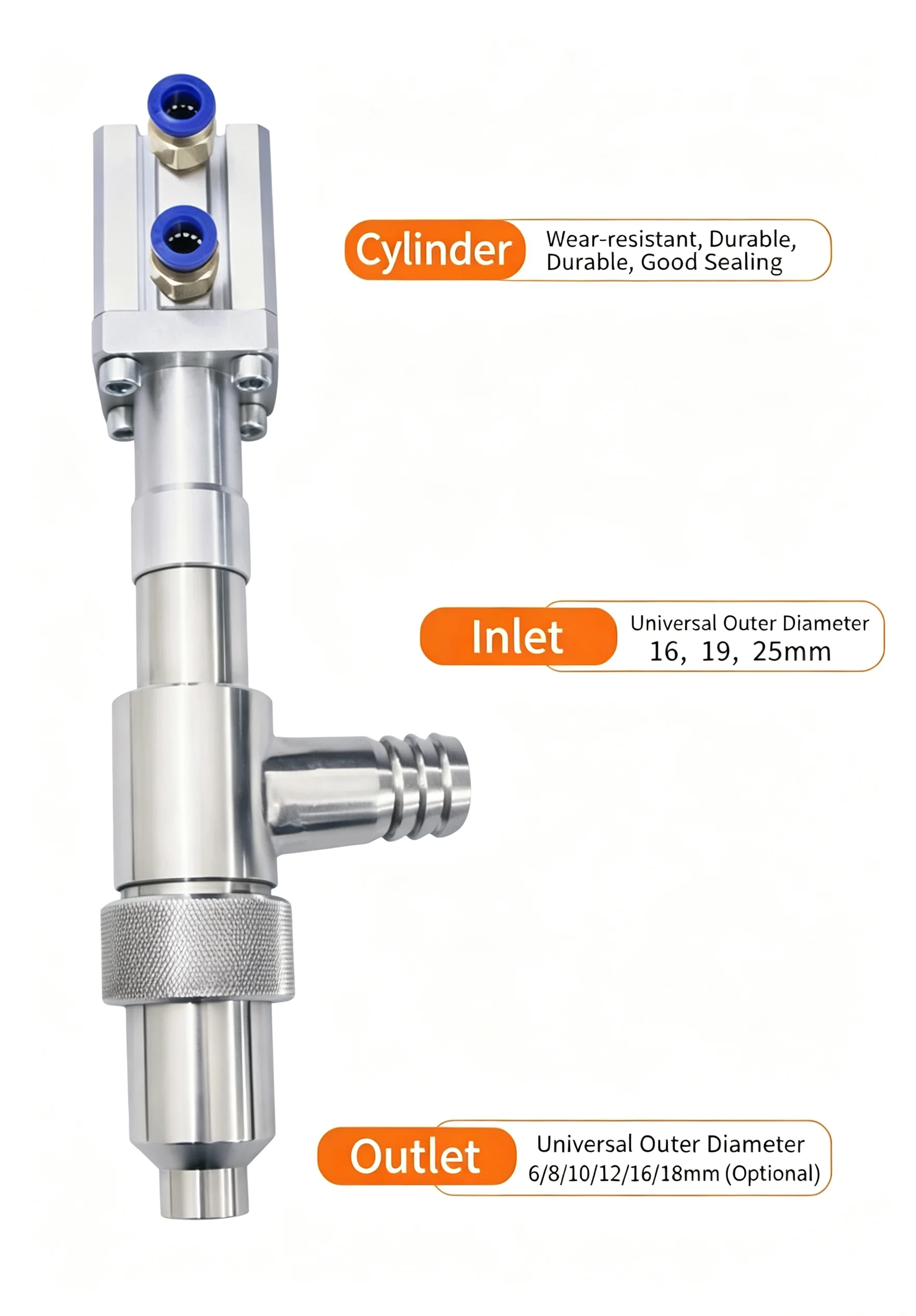 304 Stainless Steel Anti-Drip Pneumatic Filling Head Discharge Nozzle Valve for Liquid Paste Filling Machines - Durable Accessor