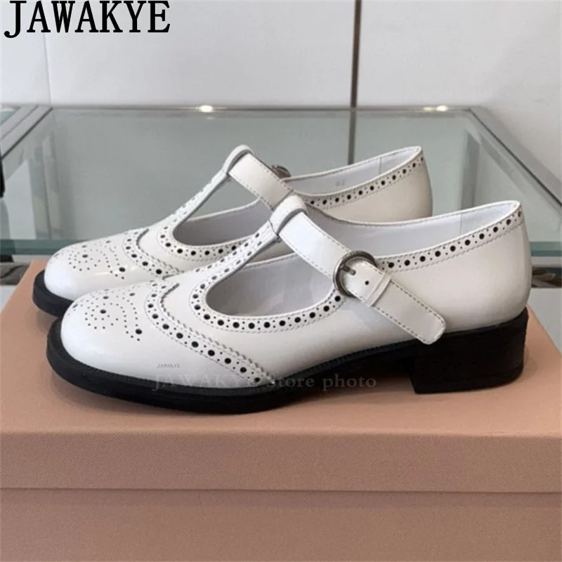 

Real Leather Round Toe Mary Jane Flat Shoes Woman's T-strap Buckle Breathable loafers Shoes Summer Casual Drive Walk Flat Shoes