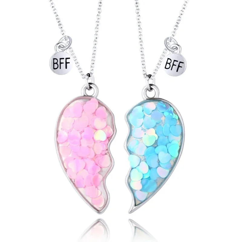 Магнитное ожерелье дружбы, лучшего друга для 2 девочек, подвеска в форме полусердца, ожерелья BFF для сестры
