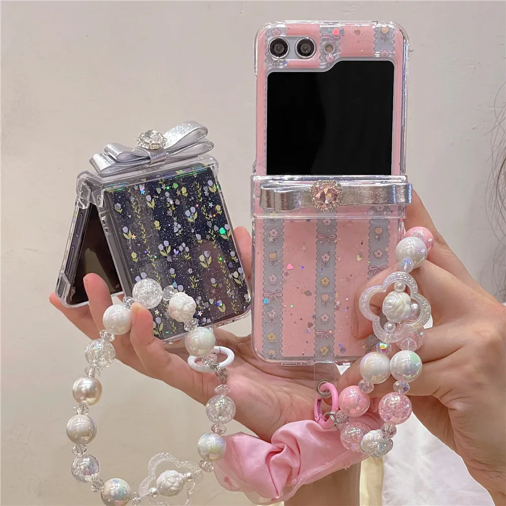Ins Korean Fashion Glittle Wave Point Hinge PC Phone Case For Samsung Galaxy Z Flip 5 Case For Galaxy Z Flip4 Cover Z Flip3 Capa