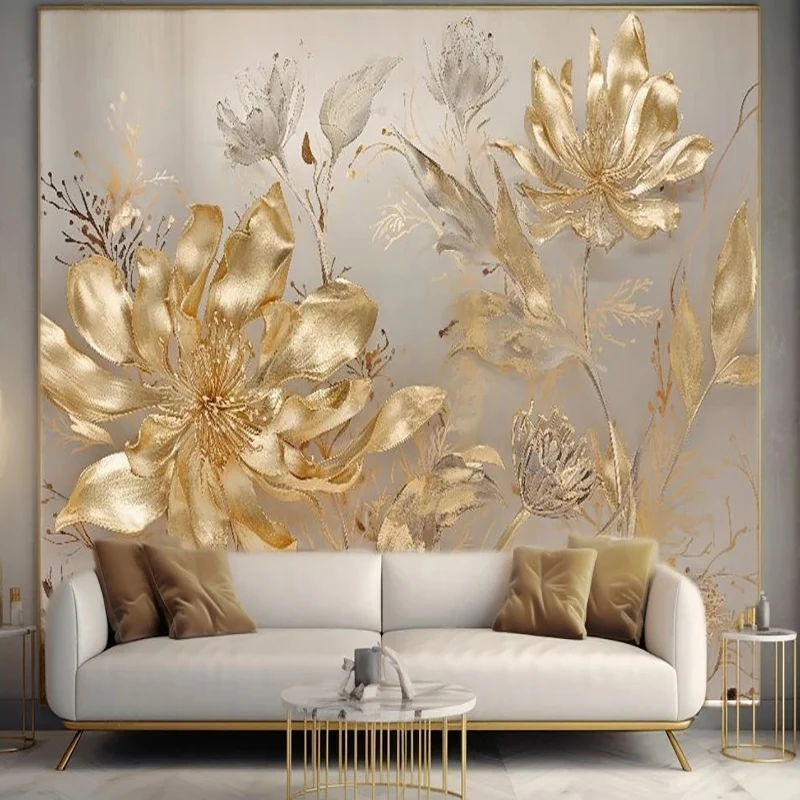 

3D Wallpaper Modern Light Luxury 3D Golden Flower Art Mural Living Room Bedroom Sofa Home Decor Wall Painting 3D Papel De Parede
