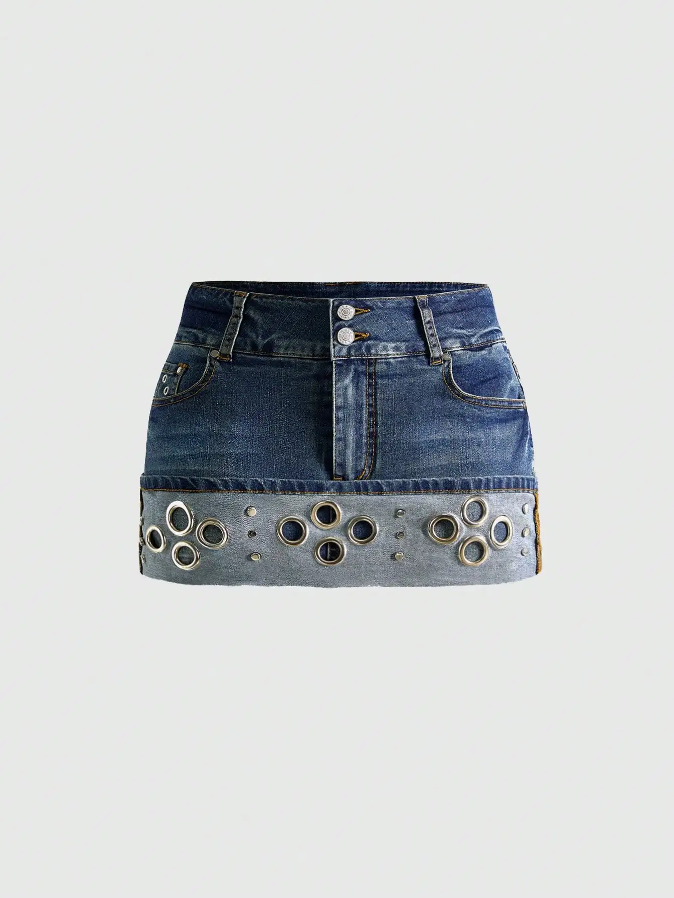 Y2K Retro Low-Waist Vintage Denim Mini Skirt With Grommets For Women