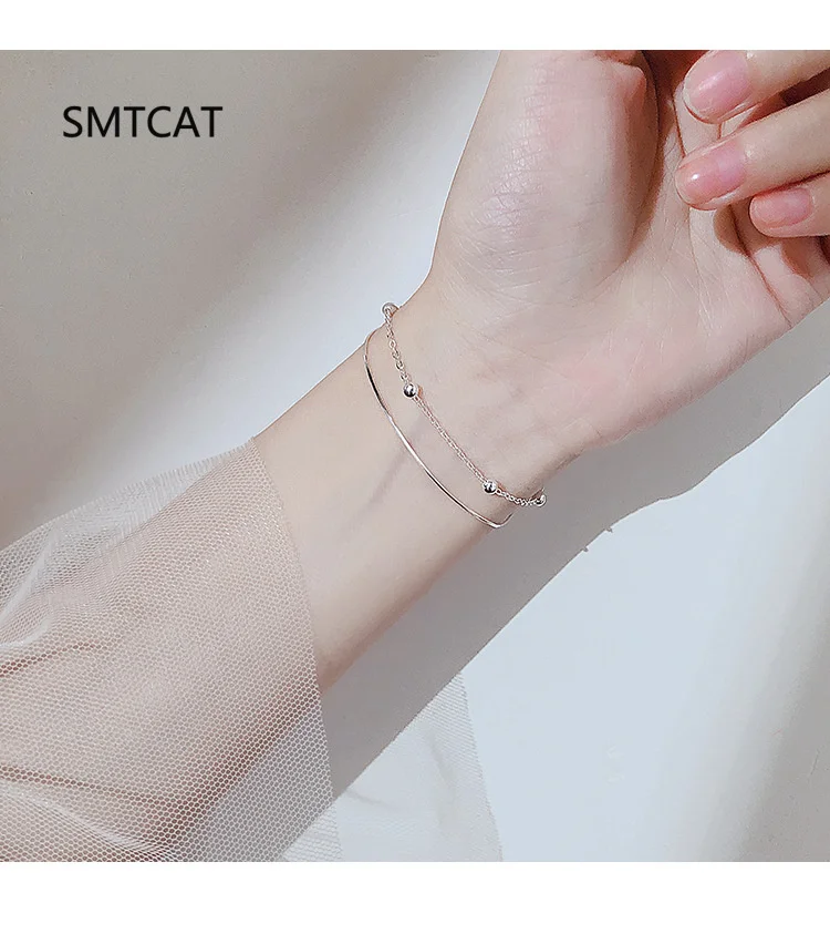 

New Fashion 925 Sterling Silver Stackable Double Layer Link Chain Beads Bracelets For Women Fine Jewelry Pulseiras De Prata