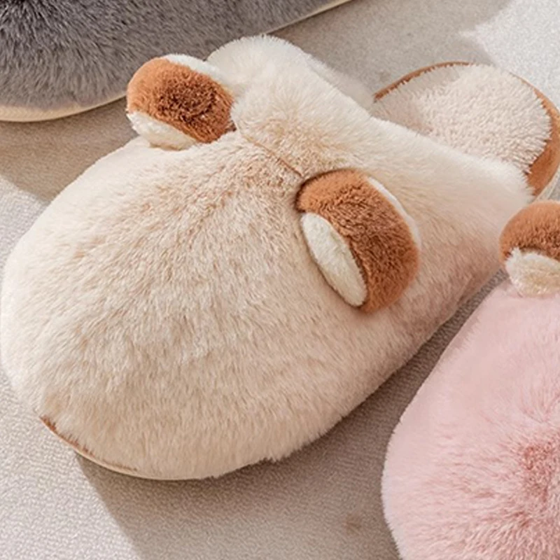 Cotton slippers for women autumn and winter indoor home anti slip and plush insulation men\'s cotton slippers for external wear