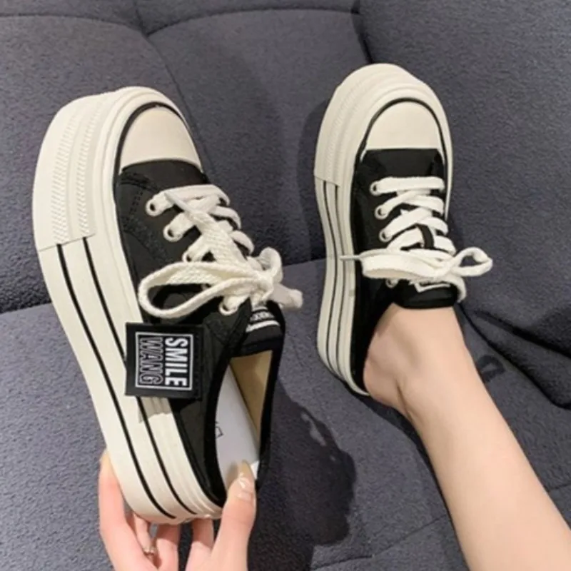 2026 Summer New Thick Sole Women's Slippers Fashion Casual Women's Sandals Canvas Heightening Women's Sneakers Zapatos De Mujer