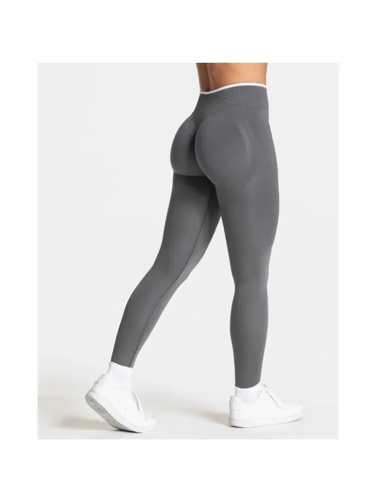 Neue Damen-Yoga-Leggings mit Farbblockierung, nahtlos gestrickte Strumpfhosen, hohe Taille, Hüftstraffung, Gym-Workout, Sport-Leggings mit weißem Rand