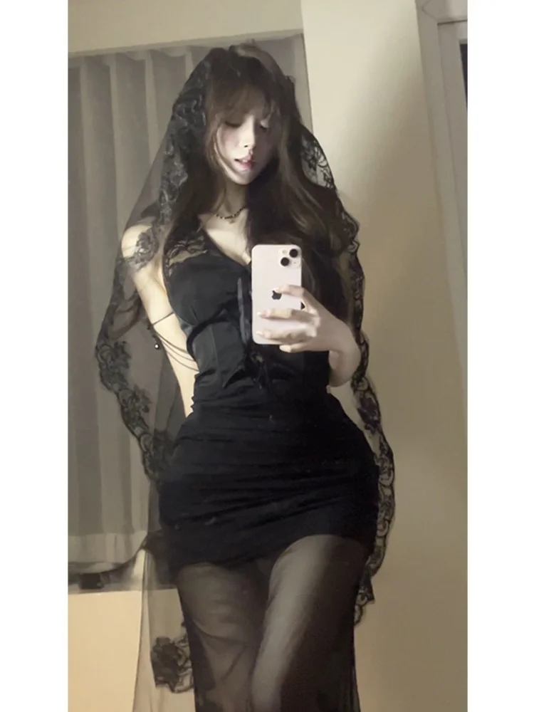 

XZY Lace Dr Bla V-ne Me Fi-tail Юбка Женская сексуальная юбка в Корейском стиле Slim Fit Long Sve Dr