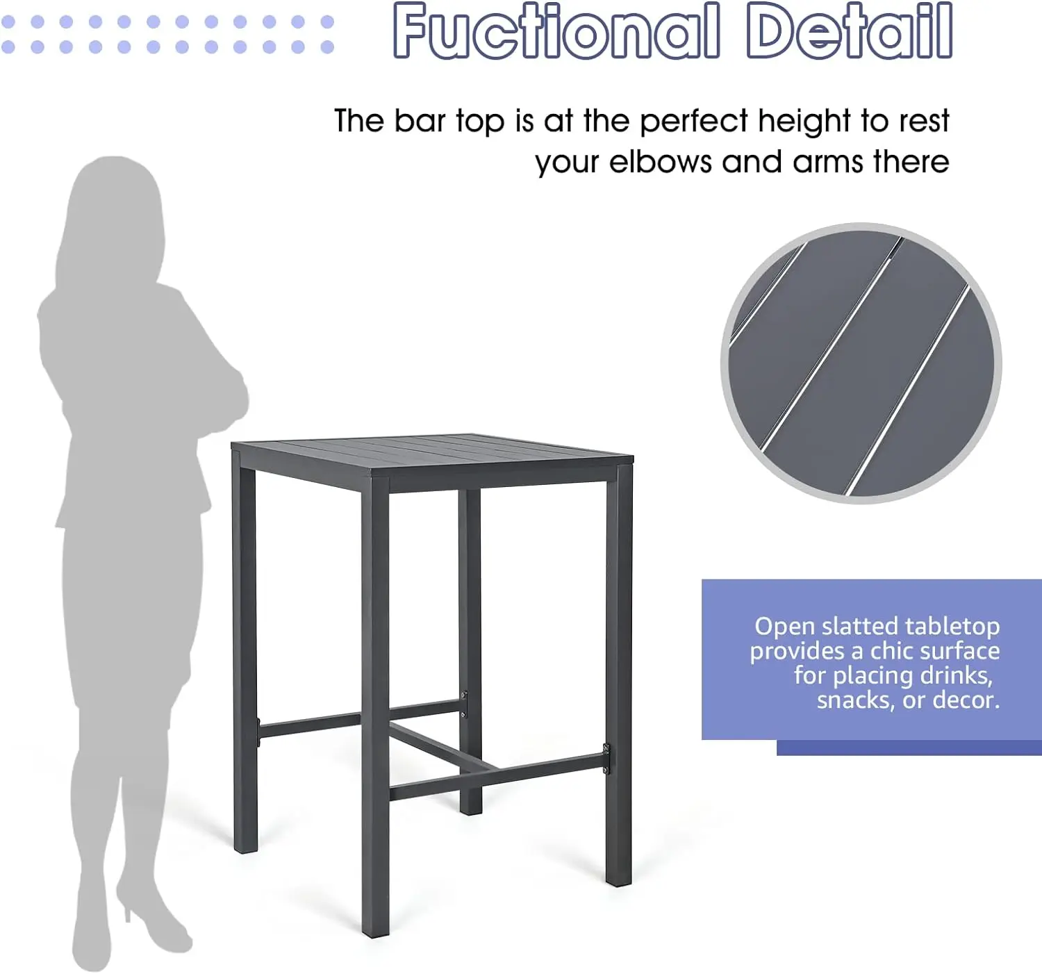 Bar Table High Top Table with All-Aluminum Frame Square Pub Table for Indoor & Outdoor Use