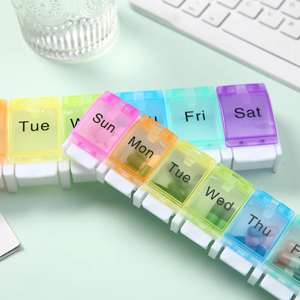 New Hot Premuim Rainbow 1 Time Daily Weekly 7 Day Pill Case Box Organizer Storage Container for Vitamin Fish Oils Supplement