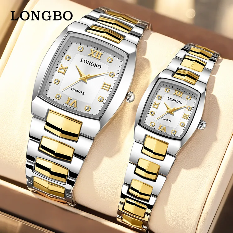 

New couple men's and women's steel strap watches, square simple watches, couple quartz watches, luxury couple watches