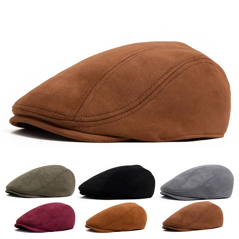 

New Suede Autumn Winter Beret Fashion Vintage Men Women Newsboy Hat Casual Flat Visor Cap Berets For 54-58cm Head Circum Ference