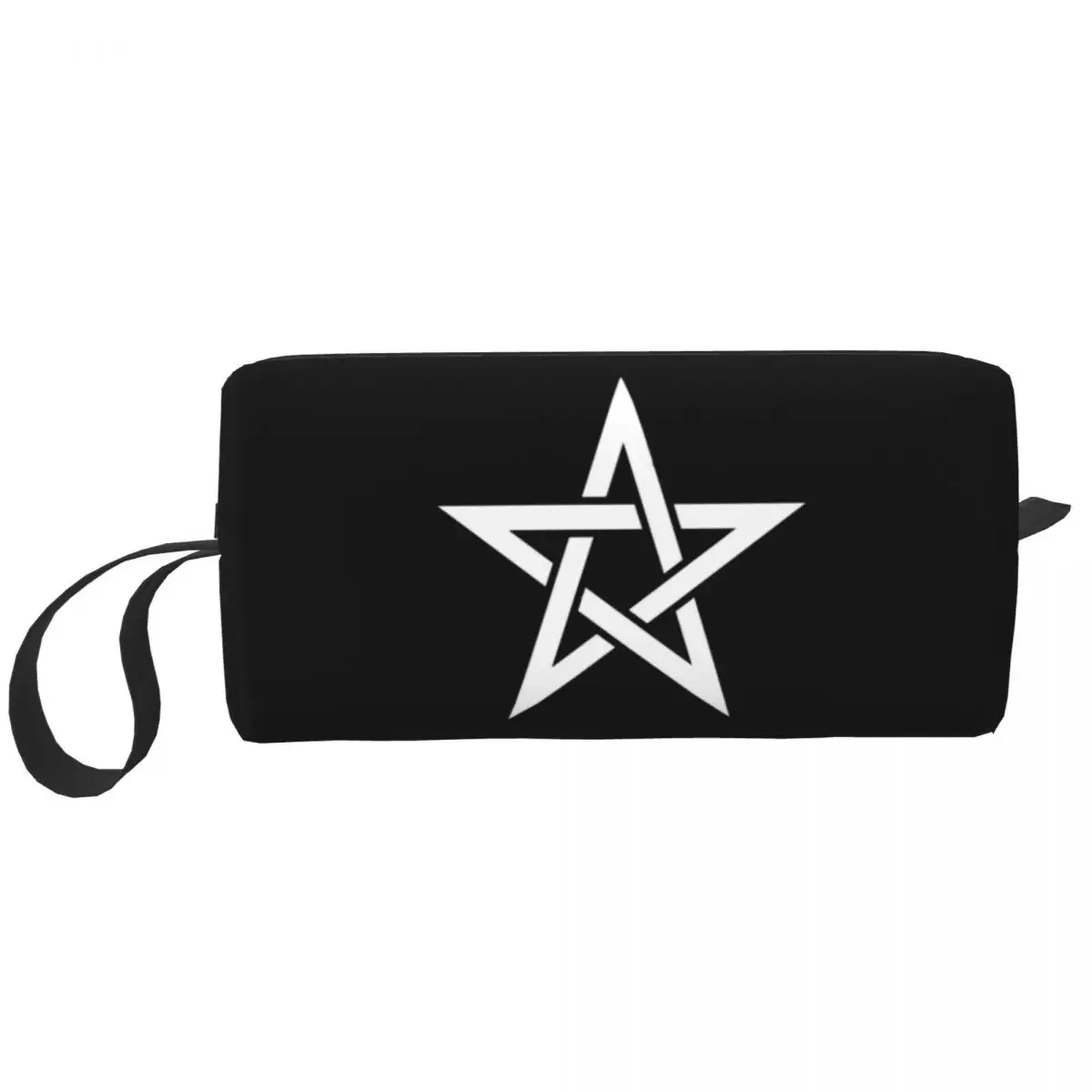 White Upright Pentacle Pentagram Witchcraft And Wicca Makeup BagToiletry Cosmetic Bag for Women Beauty Travel Pencil Case