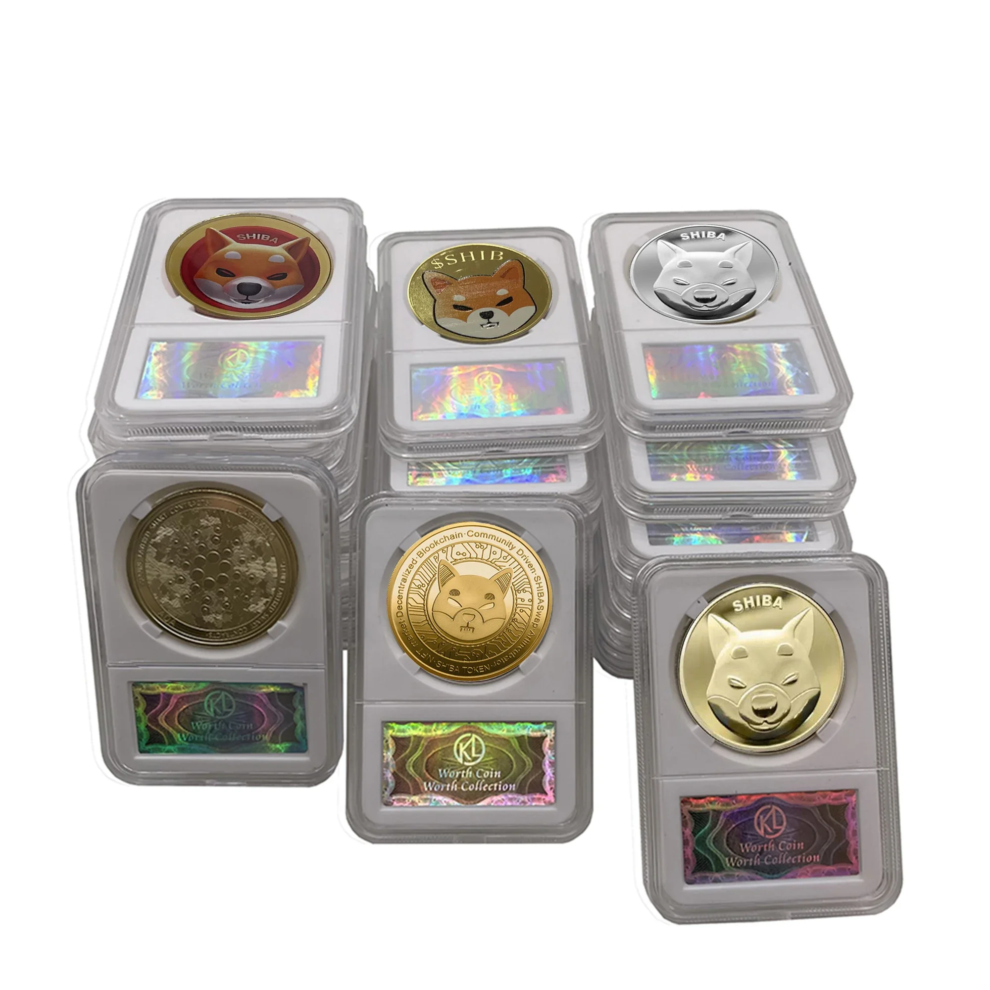 1pc Dogecoin/B coin/ETH/Litecoin/Ripple/Monero/EOS/Dash Metal Physical Silver/Gold Ada Cardano Coin with Acrylic Case