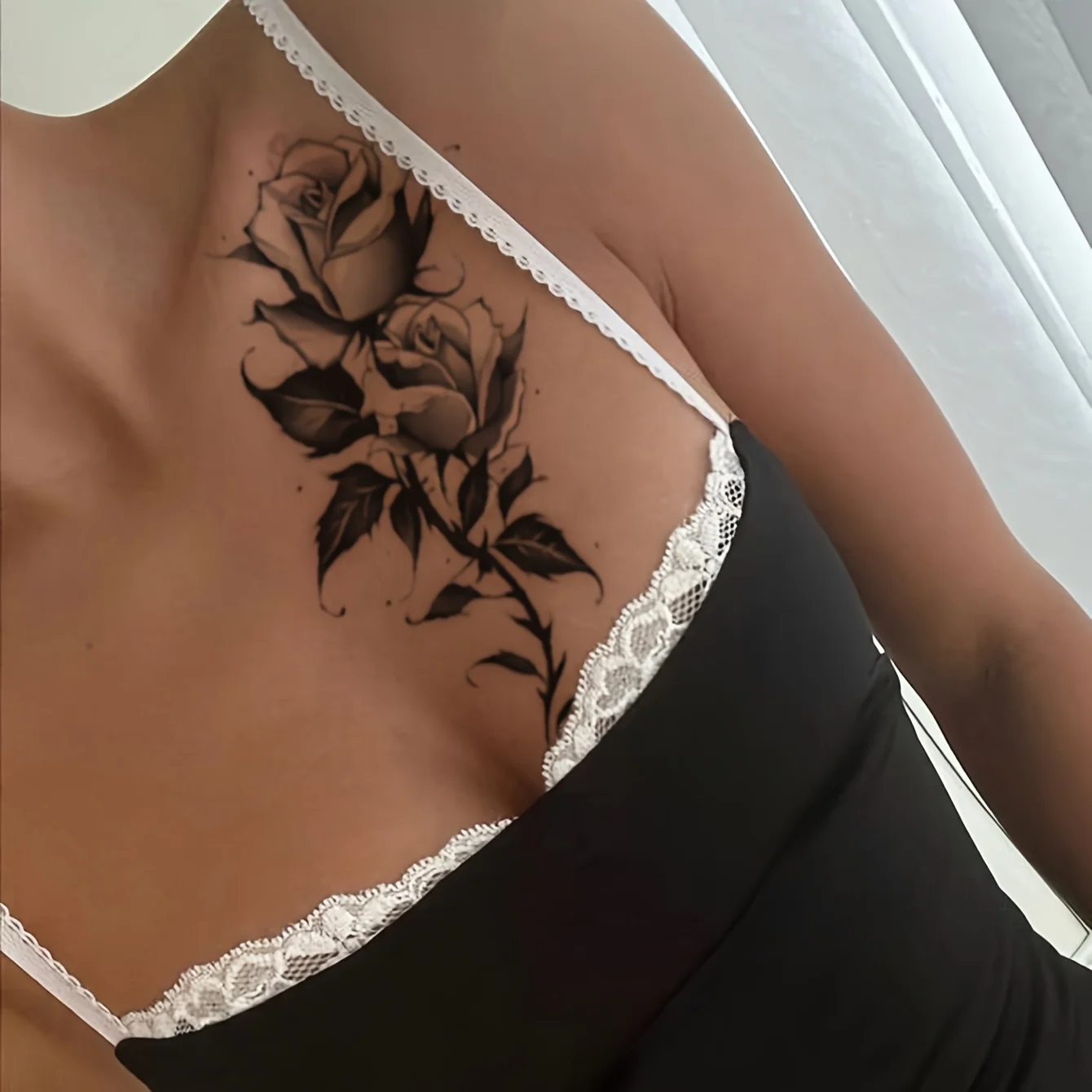 2 uds pegatinas de tatuaje temporal de flor y mariposa negra para mujeres, tatuaje falso resistente al agua y de larga duración para brazo, pierna y pecho