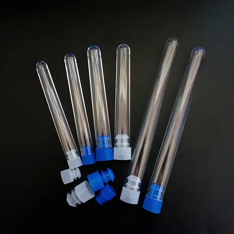 50pcs/lot Clear Plastic Test Tubes with Color Plugs Diameter 12mm/13mm/15mm PS Benzene-penetrating Test Tube