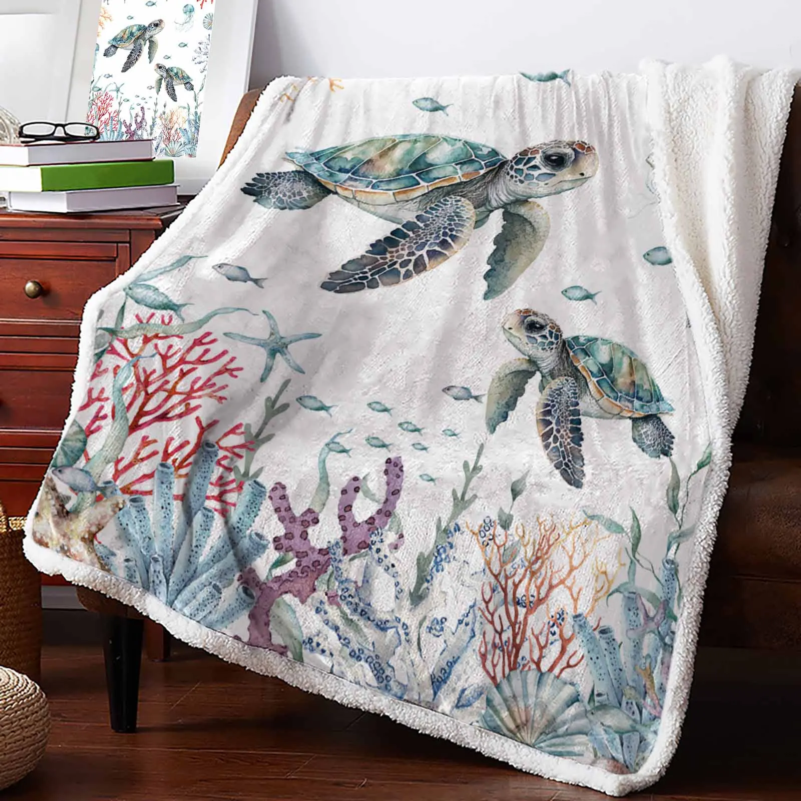 

Summer Sea Life Coral Sea Turtle Cashmere Blanket Winter Warm Soft Throw Blankets for Beds Sofa Wool Blanket Bedspread