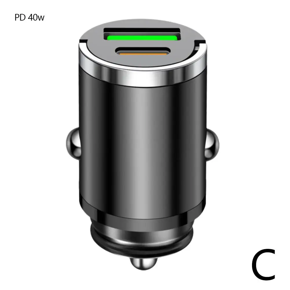 شاحن سيارة صغير ولاعة ، شحن سريع ، USB نوع C ، منافذ مزدوجة ، معدن غير مرئي ، ملحقات داخلية ، H4G6 ، W ، PD