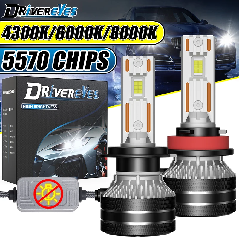 Faróis LED K5C H7 60000LM Canbus H1 H4 H11 9012 HIR2 H8 H9 9005 9006 HB3 HB4 Alta Potência 6000K 5570 Chips CSP 12V Turbo 24V