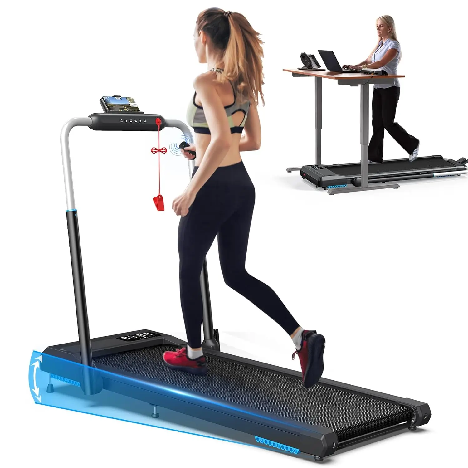 Folding Treadmills 10% Incline, 360lbs Capacity Under Desk Walking Pad,