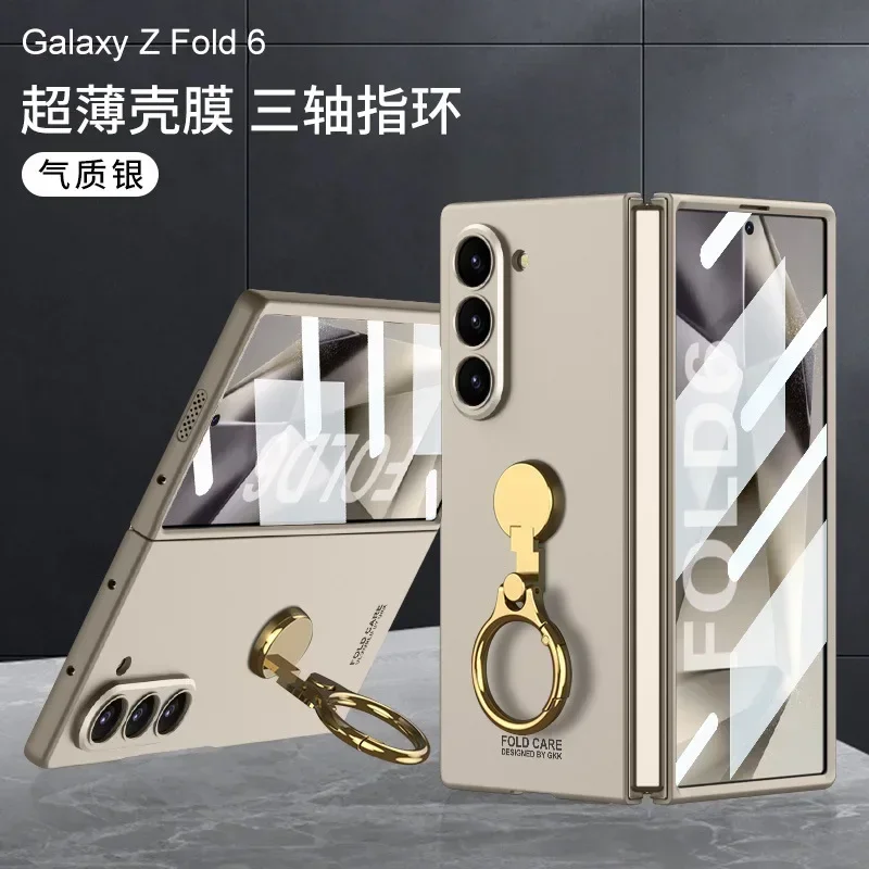 Cases For Samsung Galaxy Z Fold6 Phone Case Axis Rotating Fastened Ring Bracket Shell Film Ultra-Thin ZFold6 Protective Cover