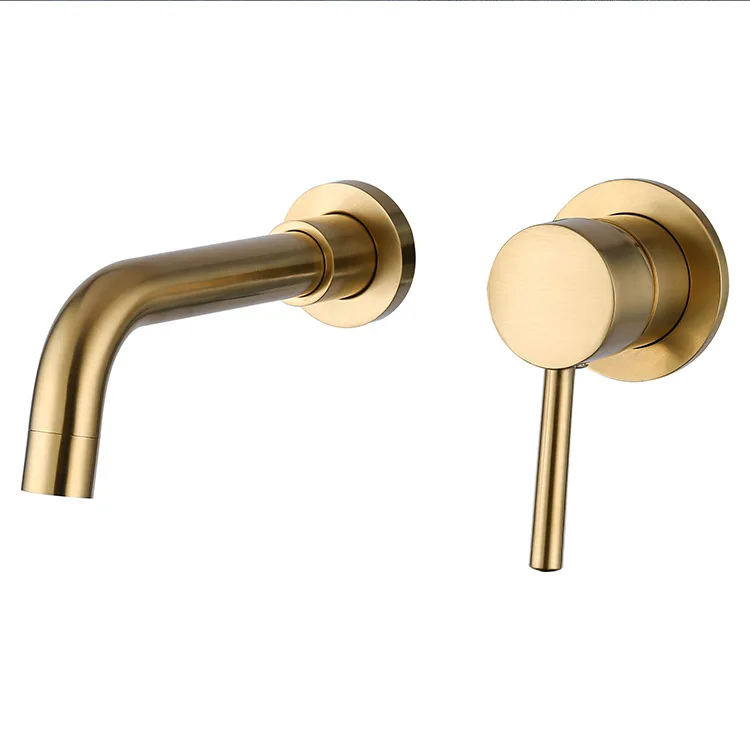 Edelstahl Badezimmer Warm und Kalt Waschbecken Wasserhahn Wand Einhand Waschhahn Goldene Badewanne Handwaschhahn AE8