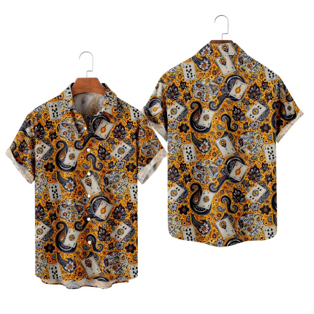 

Casual Shirts for Men Y2K Playing cards Print Short Sleeve Tops Summer Vacation Patry Wear Button Shirts