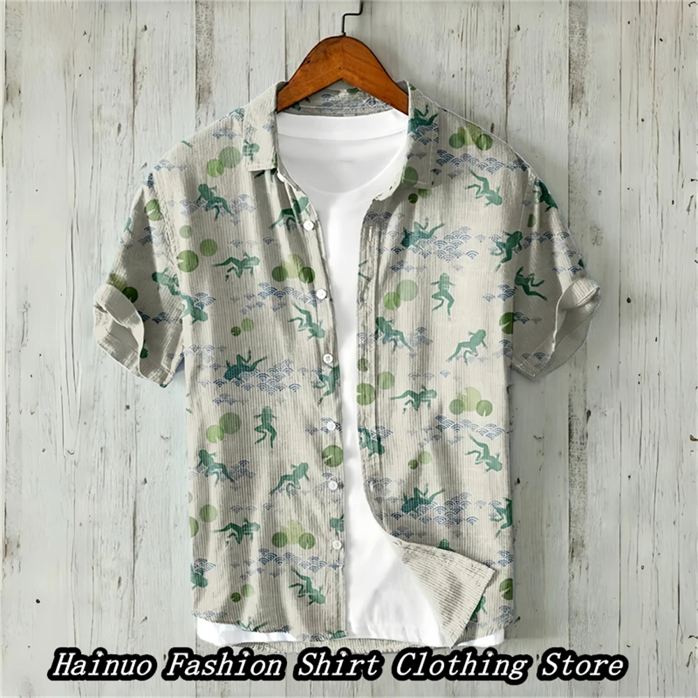 2024 New Men\'s Shirt 3D Print Summer Casual Japanese Style Retro Linen Shirt Loose Independent Station XS-5XL