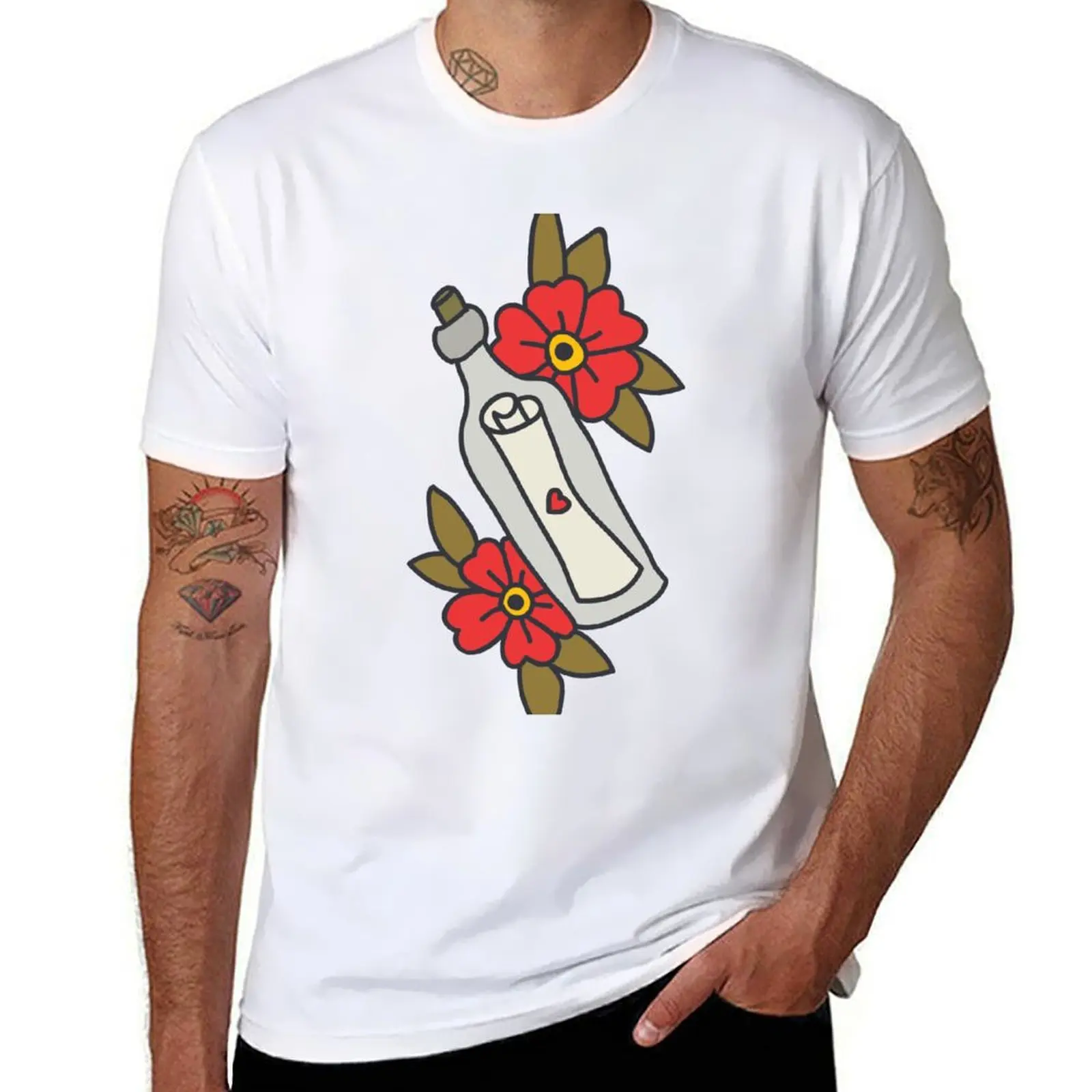 

bottle with letter. traditional tattoo flash T-Shirt man graphic t shirt t shirt man luxury T-Shirt