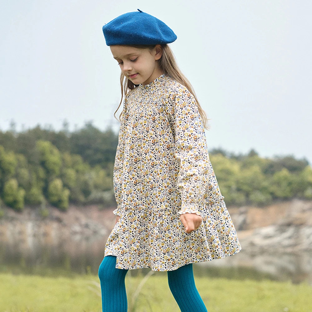 Dave Bella Girls Floral Autumn Spring Cute Dress Kids Long Sleeve Princess Dress Birthday Party Dress Cotton DK3253079