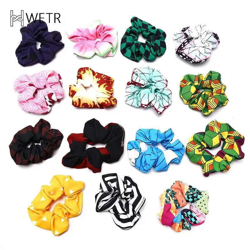 2021 Fashion Demon Slayer: Kimetsu No Yaiba Scrunchie fasce elastiche fatte a mano fascia per capelli corda Clip copricapo